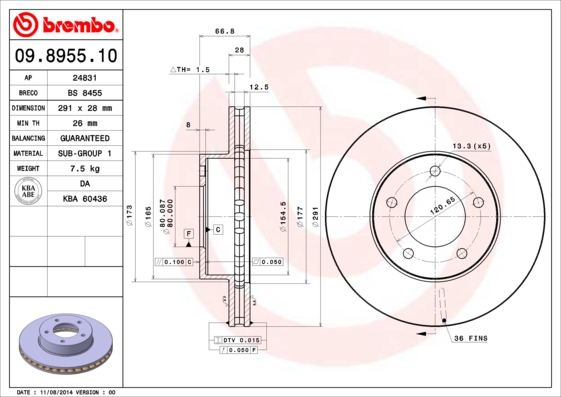 BREMBO 1000330616 09.8955.10 - Első féktárcsa