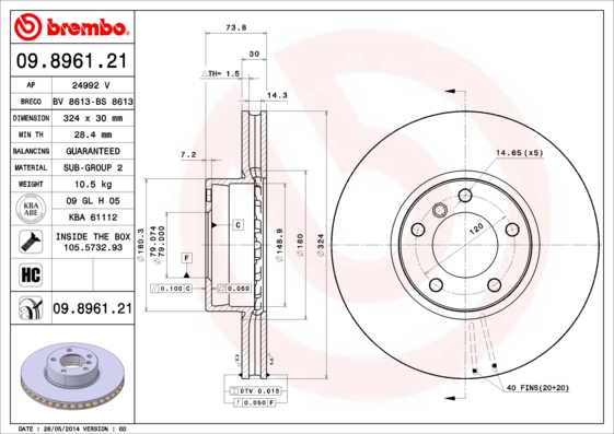 BREMBO 09.8961.21B Féktárcsa