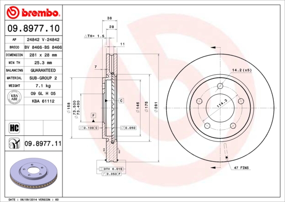 BREMBO 09.8977.11 Féktárcsa