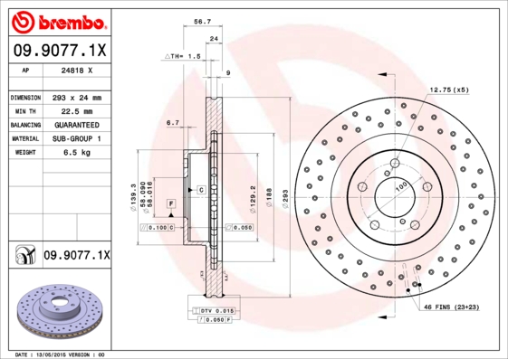 BREMBO BRE09.9077.1X féktárcsa