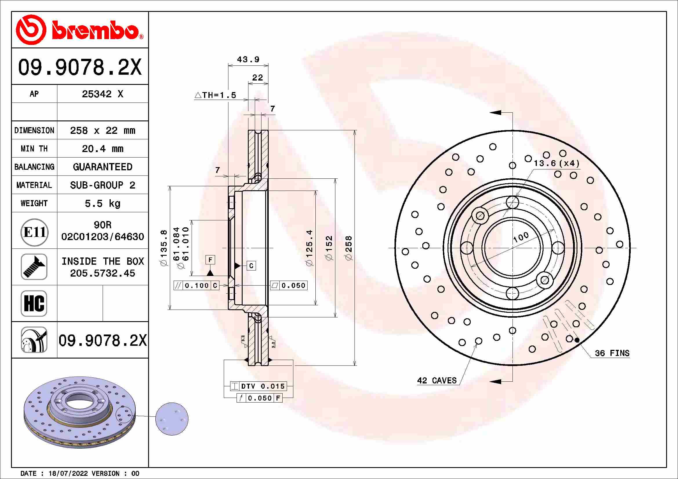 BREMBO BRE09.9078.2X féktárcsa