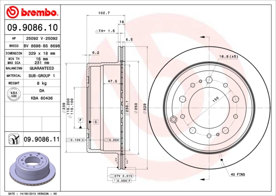 BREMBO BRE09.9086.11 féktárcsa