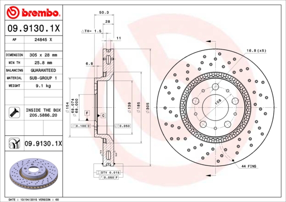 BREMBO BRE09.9130.1X féktárcsa