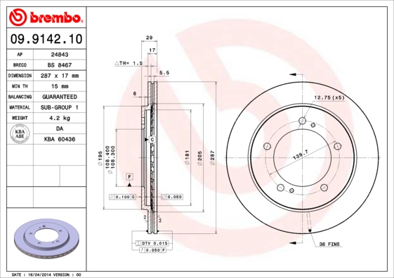 BREMBO BRE09.9142.10 féktárcsa