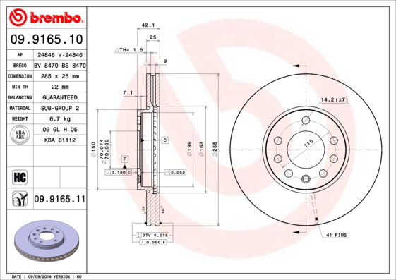 BREMBO 09.9165.10B Féktárcsa