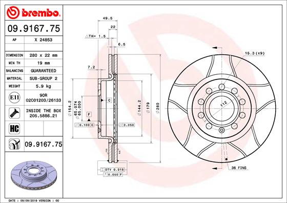 BREMBO BRE09.9167.75 féktárcsa