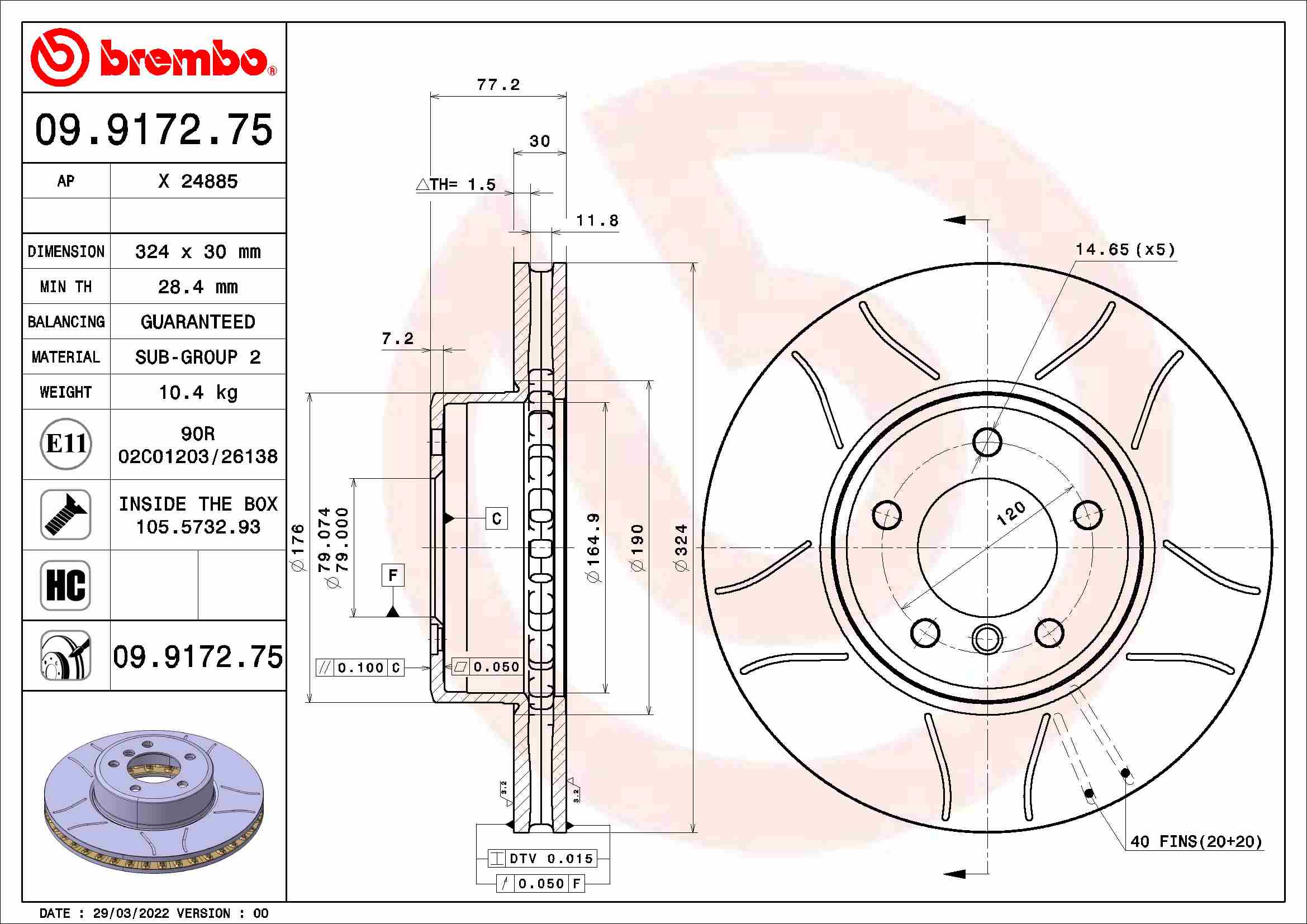 BREMBO BRE09.9172.75 féktárcsa