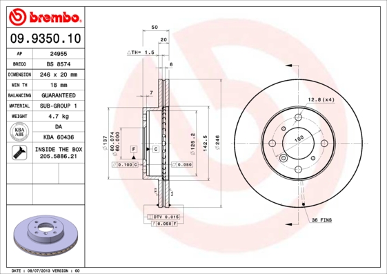 BREMBO 09.9350.10B Féktárcsa