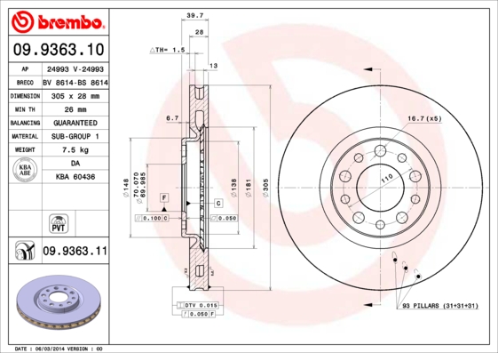 BREMBO BRE09.9363.11 féktárcsa