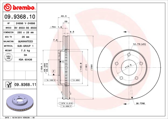 BREMBO BRE09.9368.11 féktárcsa