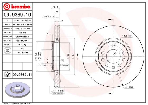 BREMBO 09.9369.11B Féktárcsa