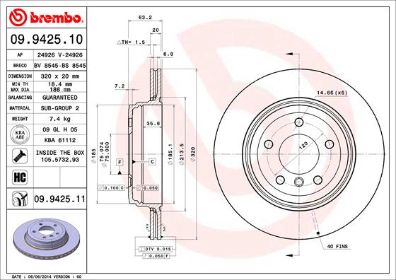 BREMBO BRE09.9425.11 féktárcsa