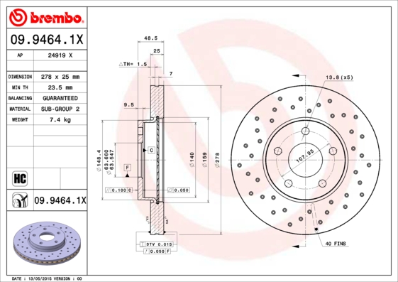 BREMBO BRE09.9464.1X féktárcsa