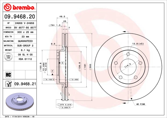 BREMBO BRE09.9468.21 féktárcsa