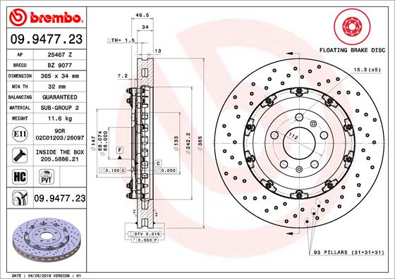 BREMBO BRE09.9477.23 féktárcsa