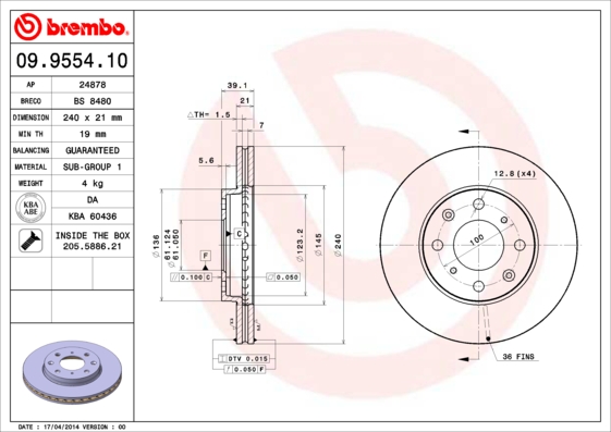 BREMBO BRE09.9554.10 féktárcsa