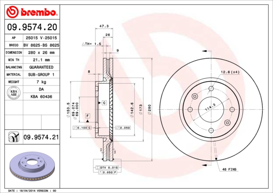 BREMBO 09.9574.21B Féktárcsa