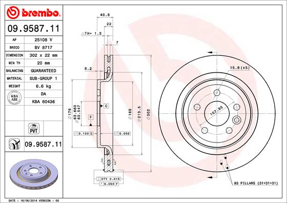 BREMBO 1001537671 09.9587.11 - Hátsó féktárcsa