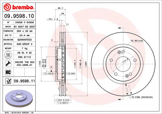 BREMBO BRE09.9598.11 féktárcsa