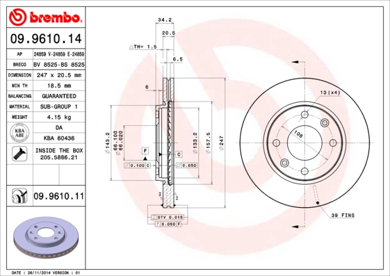 BREMBO BRE09.9610.11 féktárcsa