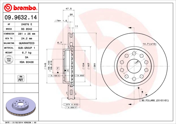 BREMBO BRE09.9632.14 féktárcsa