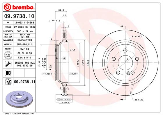 BREMBO BRE09.9738.11 féktárcsa