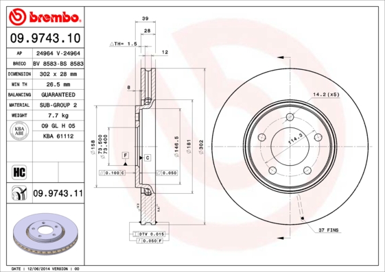 BREMBO 09.9743.11B Féktárcsa