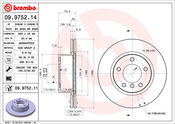 BREMBO BRE09.9752.11 féktárcsa