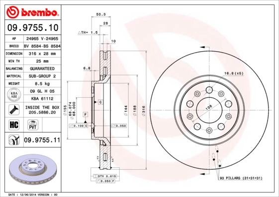 BREMBO 09.9755.11B Féktárcsa