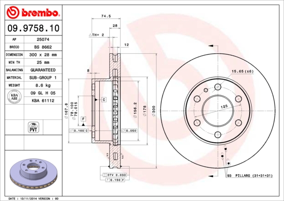 BREMBO 09.9758.10B Féktárcsa