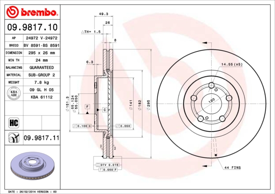 BREMBO BRE09.9817.11 féktárcsa