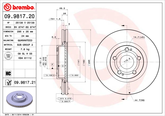 BREMBO BRE09.9817.21 féktárcsa