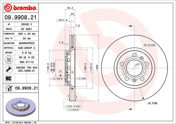 BREMBO BRE09.9908.21 féktárcsa