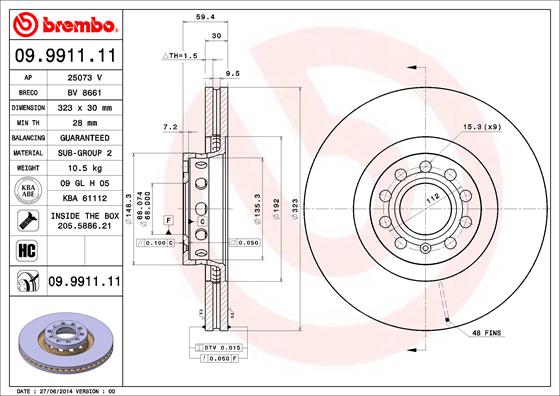 BREMBO 09.9911.11B Féktárcsa