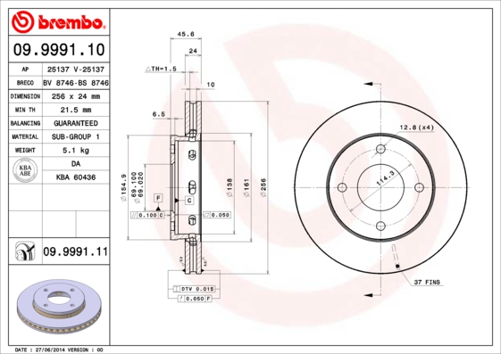 BREMBO BRE09.9991.11 féktárcsa