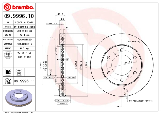 BREMBO BRE09.9996.11 féktárcsa