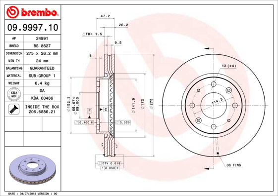 BREMBO BRE09.9997.10 féktárcsa