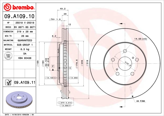 BREMBO BRE09.A109.11 féktárcsa