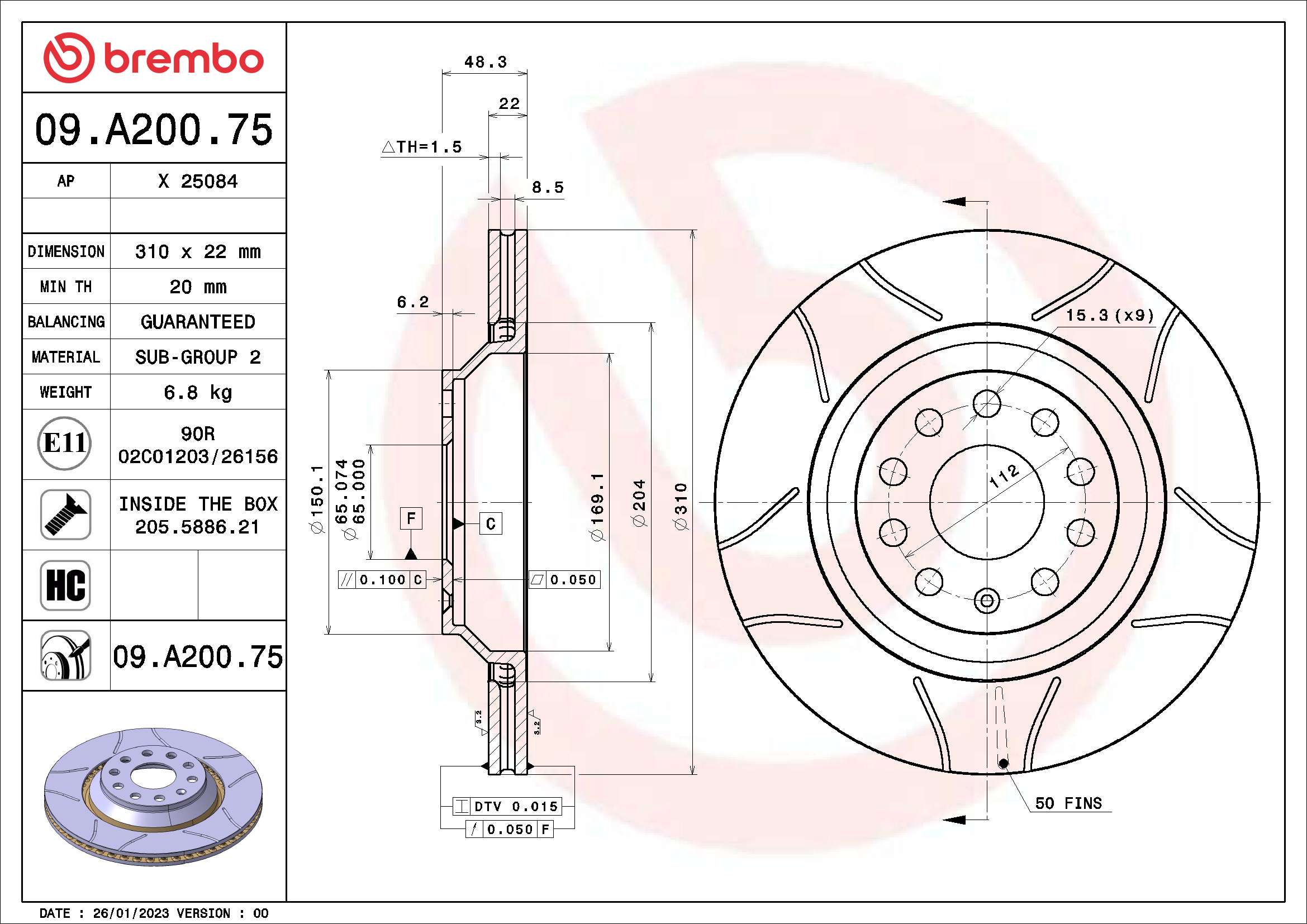 BREMBO BRE09.A200.75 féktárcsa