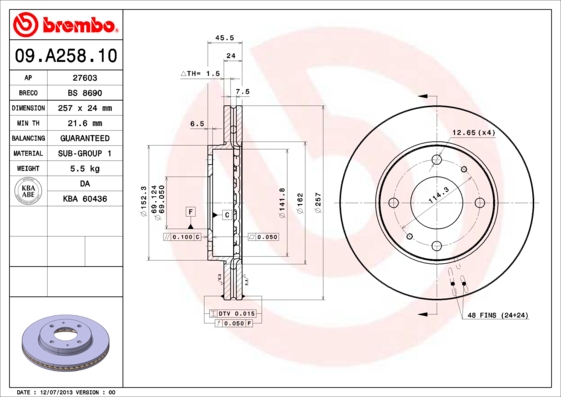 BREMBO BRE09.A258.10 féktárcsa