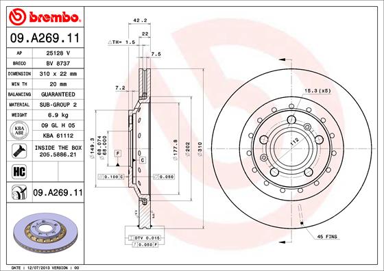 BREMBO BRE09.A269.11 féktárcsa