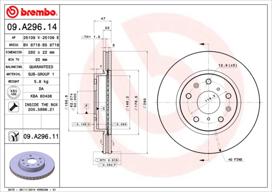 BREMBO BRE09.A296.11 féktárcsa