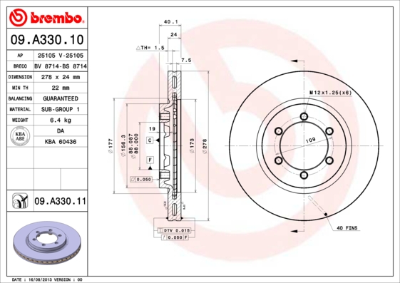 BREMBO BRE09.A330.11 féktárcsa