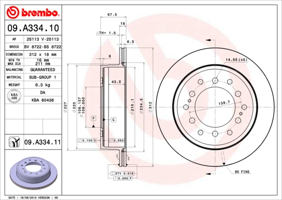 BREMBO BRE09.A334.11 féktárcsa