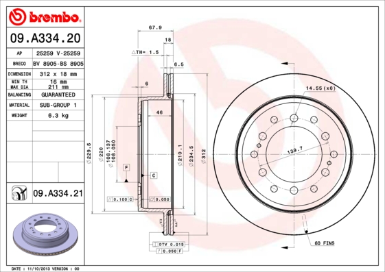 BREMBO BRE09.A334.21 féktárcsa