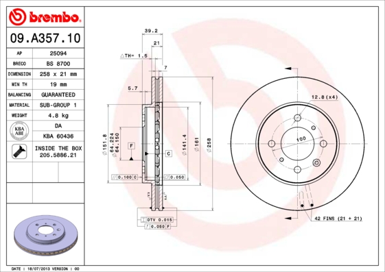 BREMBO 09.A357.10B Féktárcsa