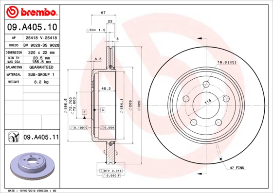 BREMBO 09.A405.11B Féktárcsa