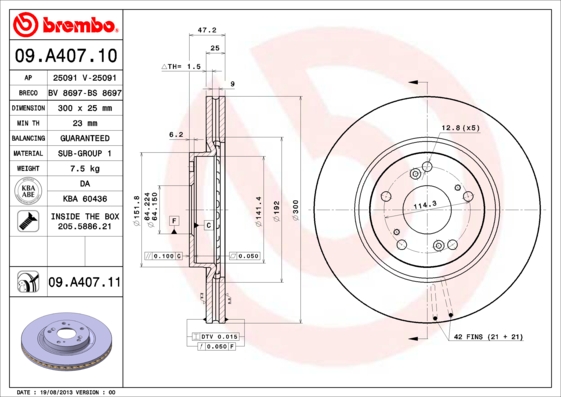 BREMBO BRE09.A407.11 féktárcsa