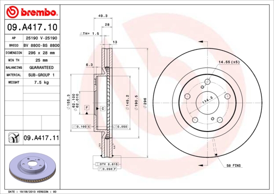 BREMBO BRE09.A417.11 féktárcsa