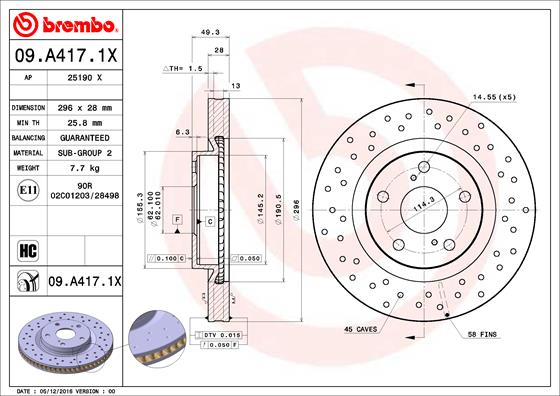 BREMBO 09.A417.1X Féktárcsa